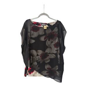 Trisisto NWT Womens L Blouse Sleeveless Floral Asymmetrical Sheer Overlay